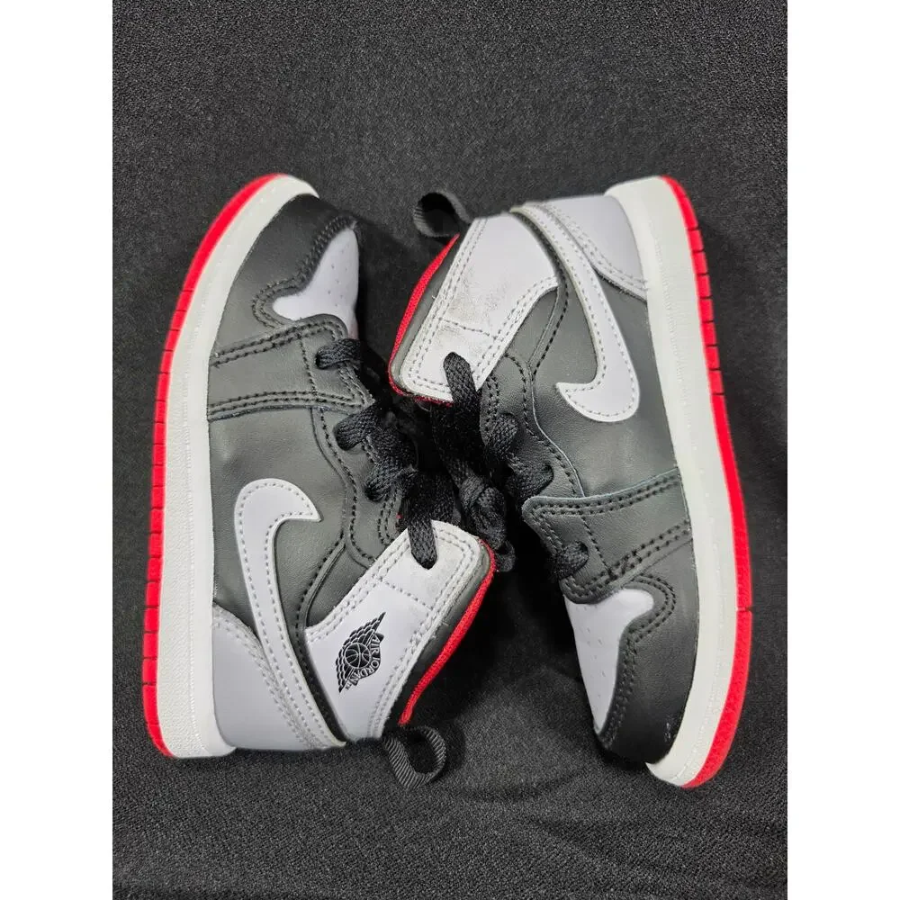 Nike Air Jordan 1 Mid Bred Shadow Black Grey Red Toddler Size 9C